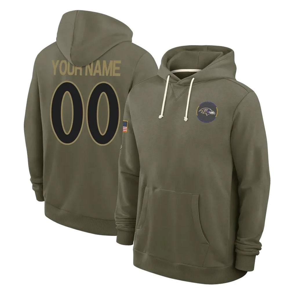 MyBoyd Custom B.Ravens Olive Salute to Service Hoodie Any Name & Numbers Stitched Jerseys