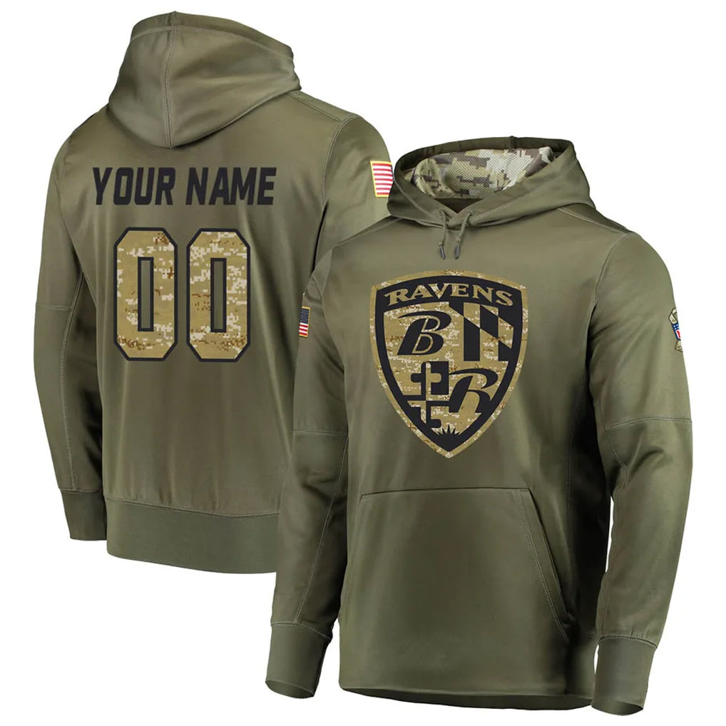 MyBoyd Custom B.Ravens Olive Salute to Service Pullover Hoodie Any Name & Numbers Stitched Jerseys