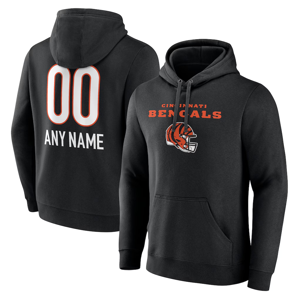 MyBoyd Custom C.Bengals Black Personalized Name & Number Team Wordmark Pullover Hoodie Stitched Jerseys