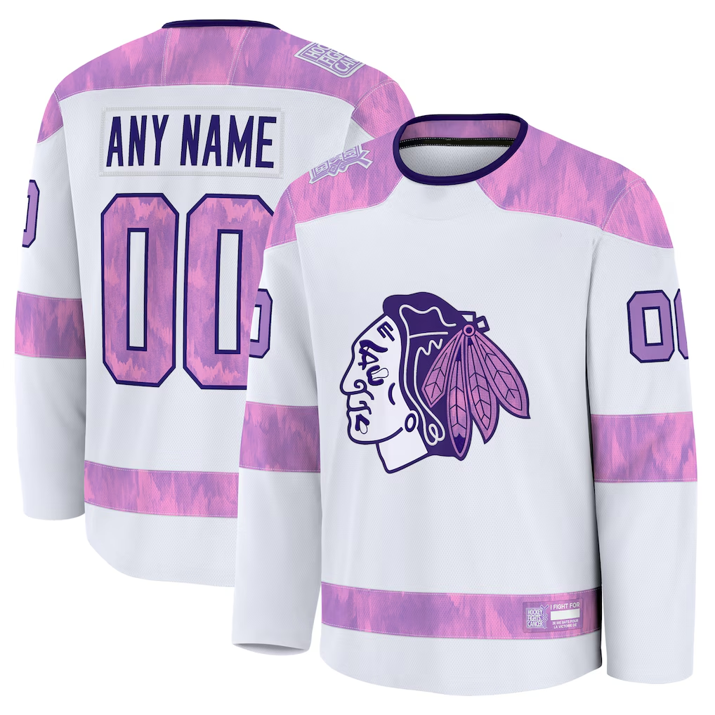 MyBoyd Custom C.Blackhawks White 2024 Hockey Fights Cancer Practice Jerseys