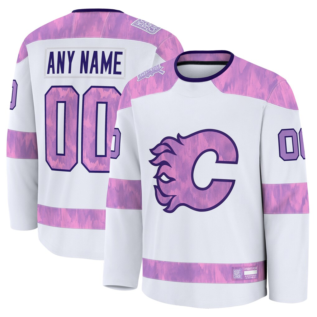 MyBoyd Custom C.Flames White 2024 Hockey Fights Cancer Practice Jerseys