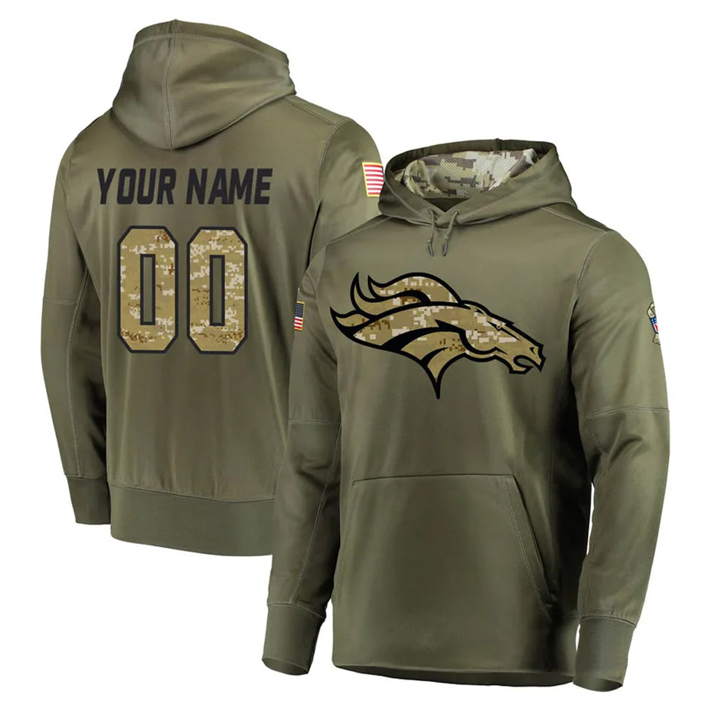 MyBoyd Custom D.Broncos Olive Salute to Service Pullover Hoodies Home Game Any Name & Numbers Stitched Jerseys