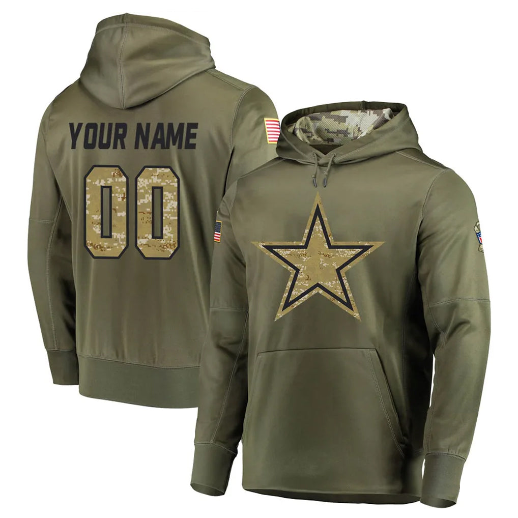 MyBoyd Custom D.Cowboys Olive Salute to Service Pullover Hoodies Home Game Any Name & Numbers Stitched Jerseys