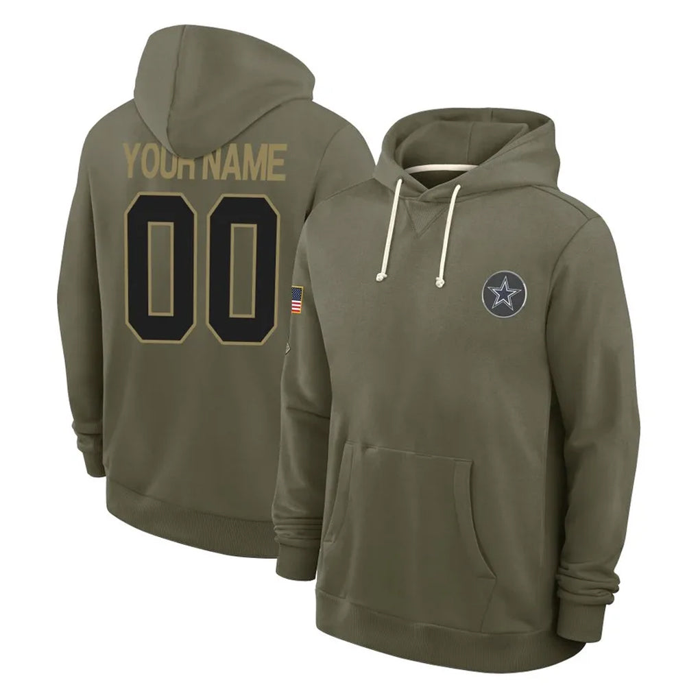 MyBoyd Custom D.Cowboys Olive Salute to Service Pullover Hoodies Limited Any Name & Numbers Stitched Jerseys