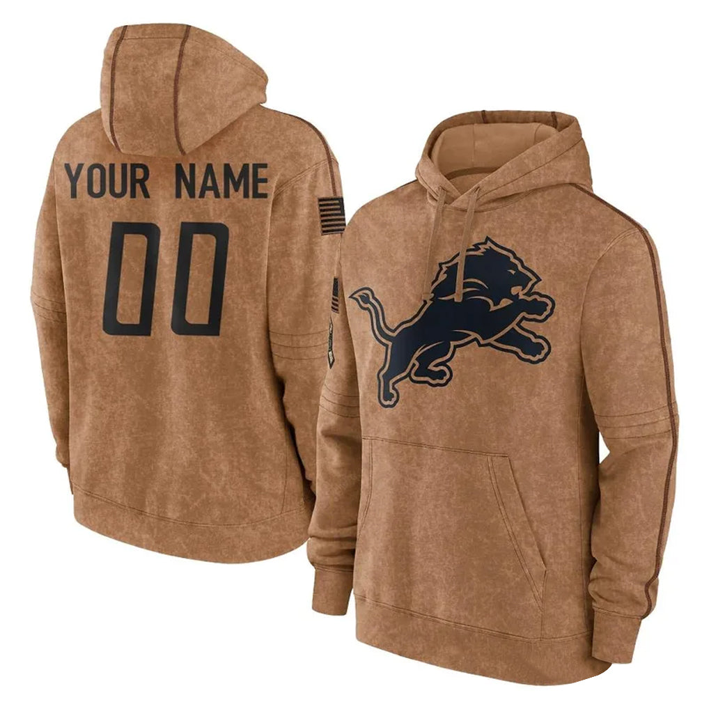 MyBoyd Custom D.Lions Brown Salute to Service Hoodies Limited Game Any Name & Numbers Stitched Jerseys