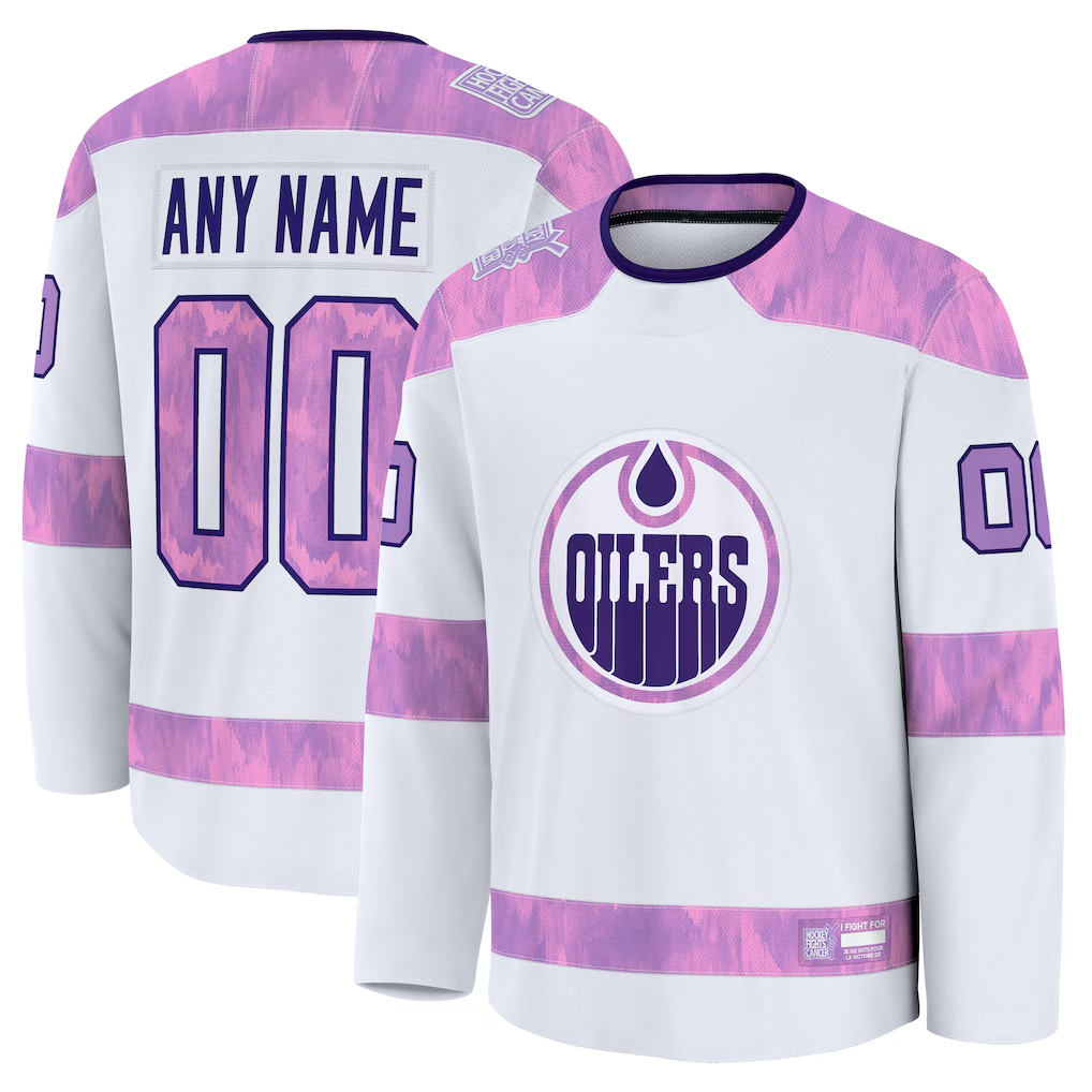 MyBoyd Custom E.Oilers White 2024 Hockey Fights Cancer Practice Jerseys