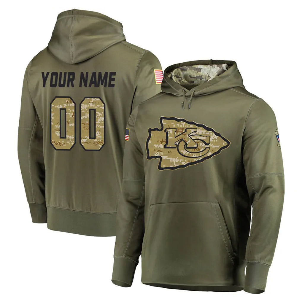 MyBoyd Custom KC.Chiefs Olive Salute to Service Pullover Hoodies Home Game Any Name & Numbers Stitched Jerseys