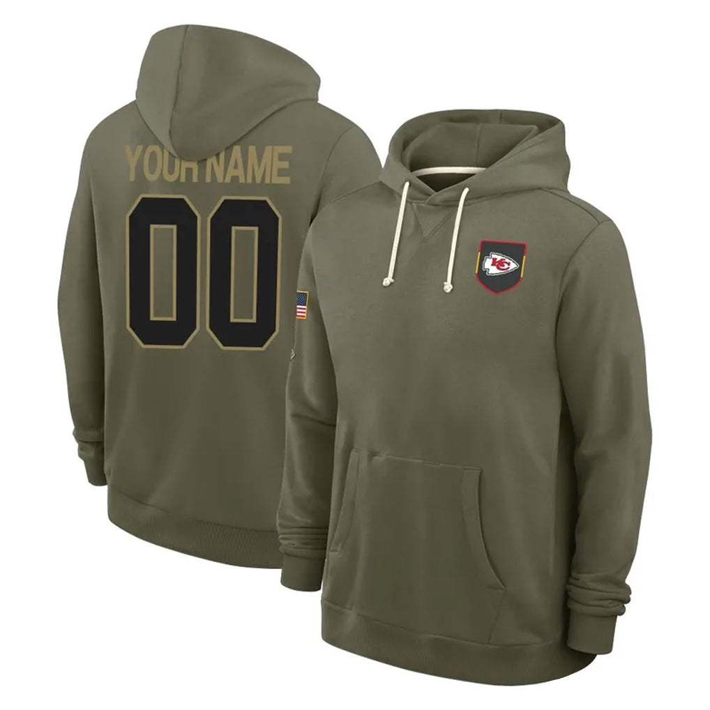 MyBoyd Custom KC.Chiefs Olive Salute to Service Pullover Hoodies Limited Any Name & Numbers Stitched Jerseys