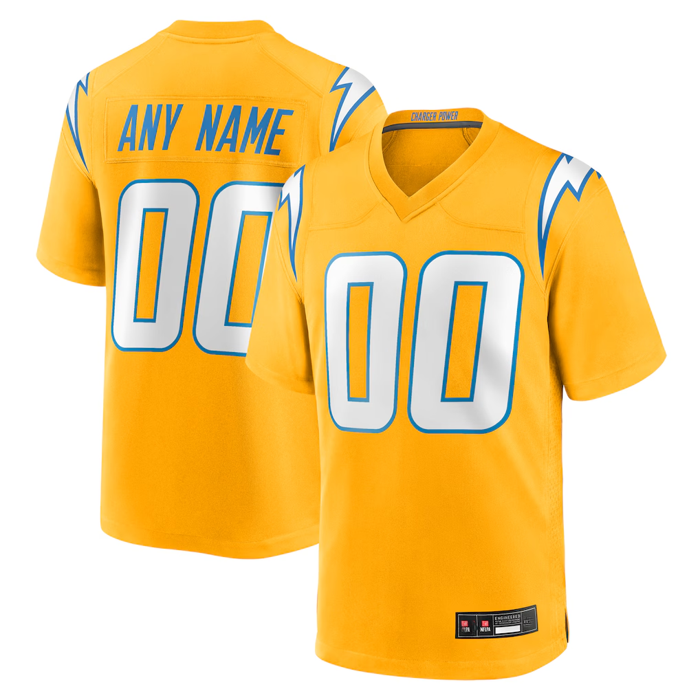 MyBoyd Custom LA.Chargers Gold Alternate Charger Power Game Stitched Jerseys