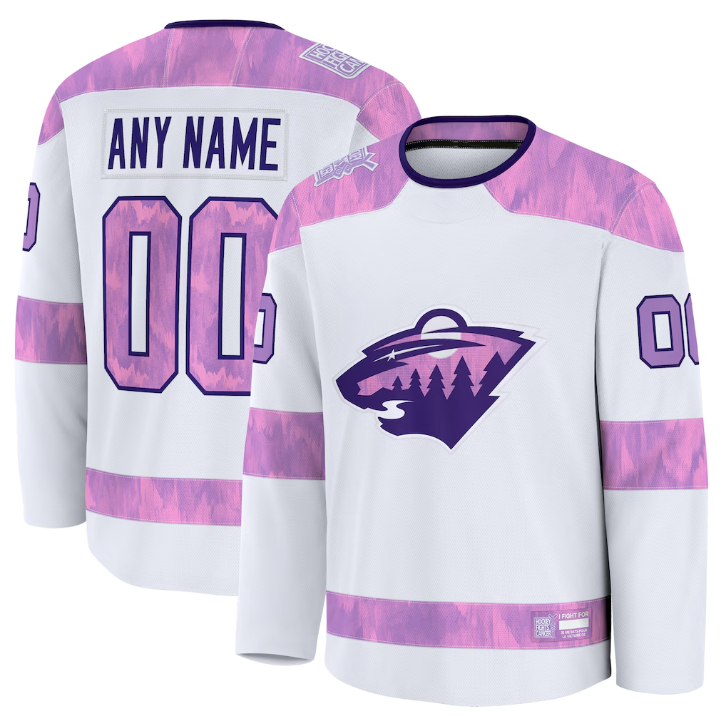 MyBoyd Custom M.Wild White 2024 Hockey Fights Cancer Practice Jerseys