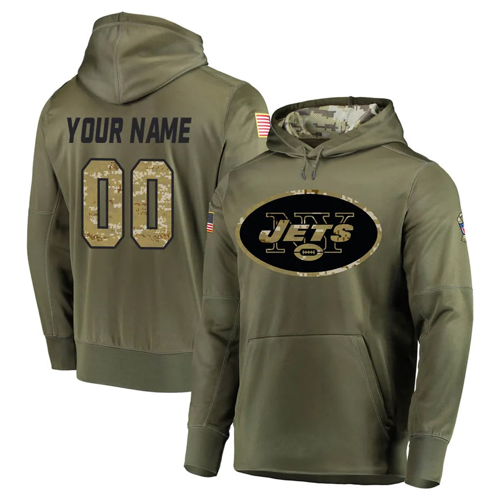 MyBoyd Custom NY.Jets Olive Salute to Service Pullover Hoodies Home Game Any Name & Numbers Stitched Jerseys