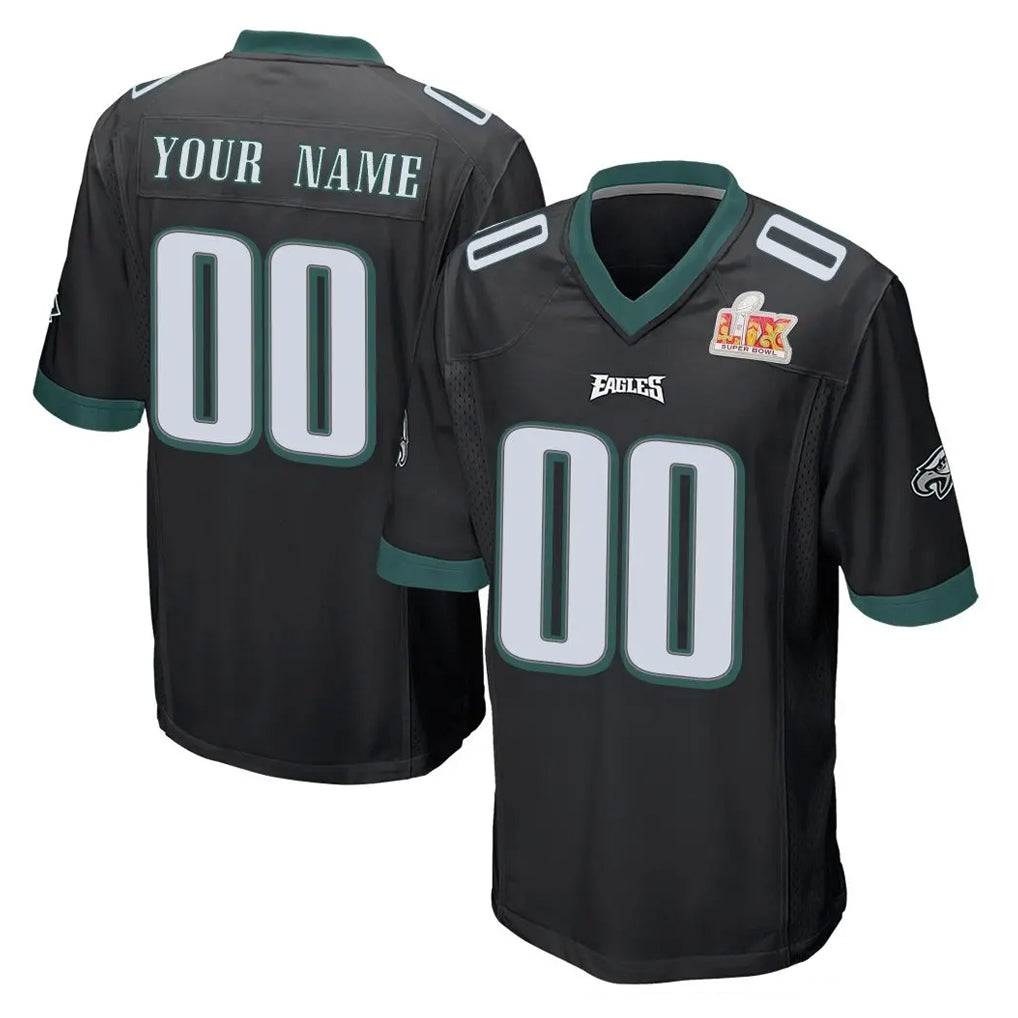 MyBoyd Custom P.Eagles Black Super Bowl LIX Home Game Any Name & Numbers Stitched Jerseys
