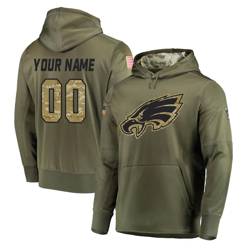 MyBoyd Custom P.Eagles Olive Salute to Service Pullover Hoodies Home Game Any Name & Numbers Stitched Jerseys
