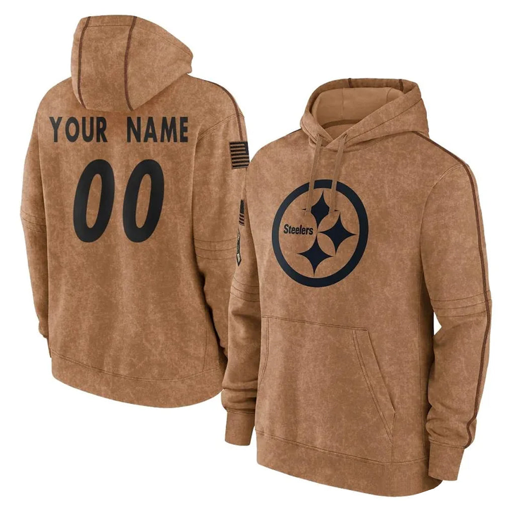 MyBoyd Custom P.Steelers Brown Limited Salute to Service Pullover Hoodies Game Any Name & Numbers Stitched Jerseys