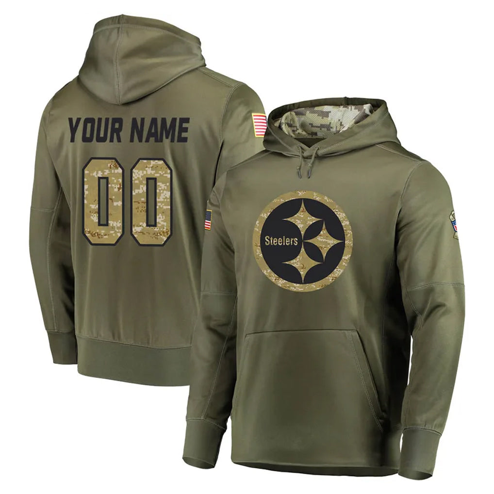 MyBoyd Custom P.Steelers Olive Salute to Service Pullover Hoodie Home Game Any Name & Numbers Stitched Jerseys
