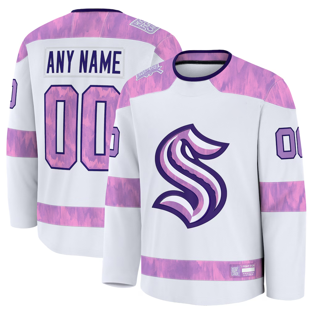 MyBoyd Custom S.Kraken White 2024 Hockey Fights Cancer Practice Jerseys