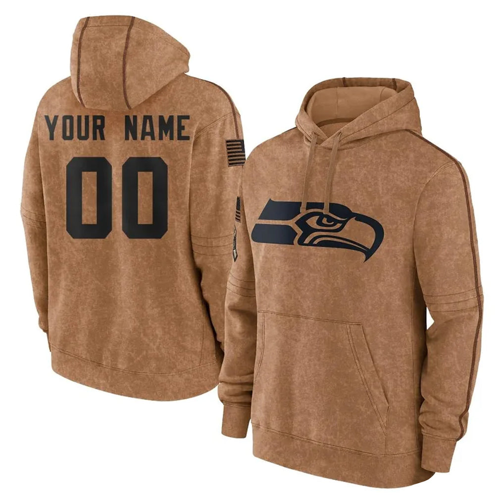 MyBoyd Custom S.Seahawks Brown Limited Salute to Service Pullover Hoodies Game Any Name & Numbers Stitched Jerseys
