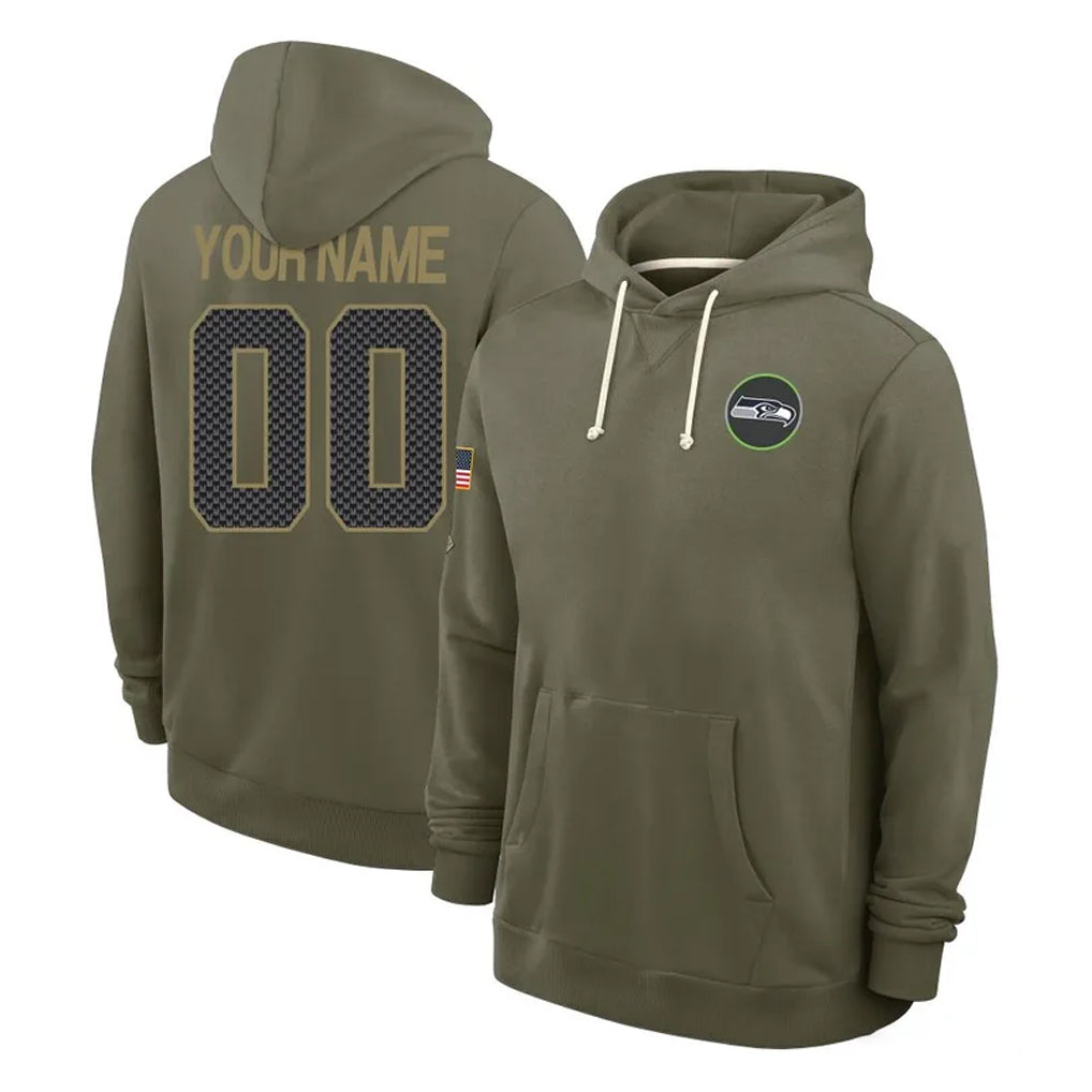 MyBoyd Custom S.Seahawks Olive Salute to Service Pullover Hoodie Home Game Any Name & Numbers Stitched Jerseys