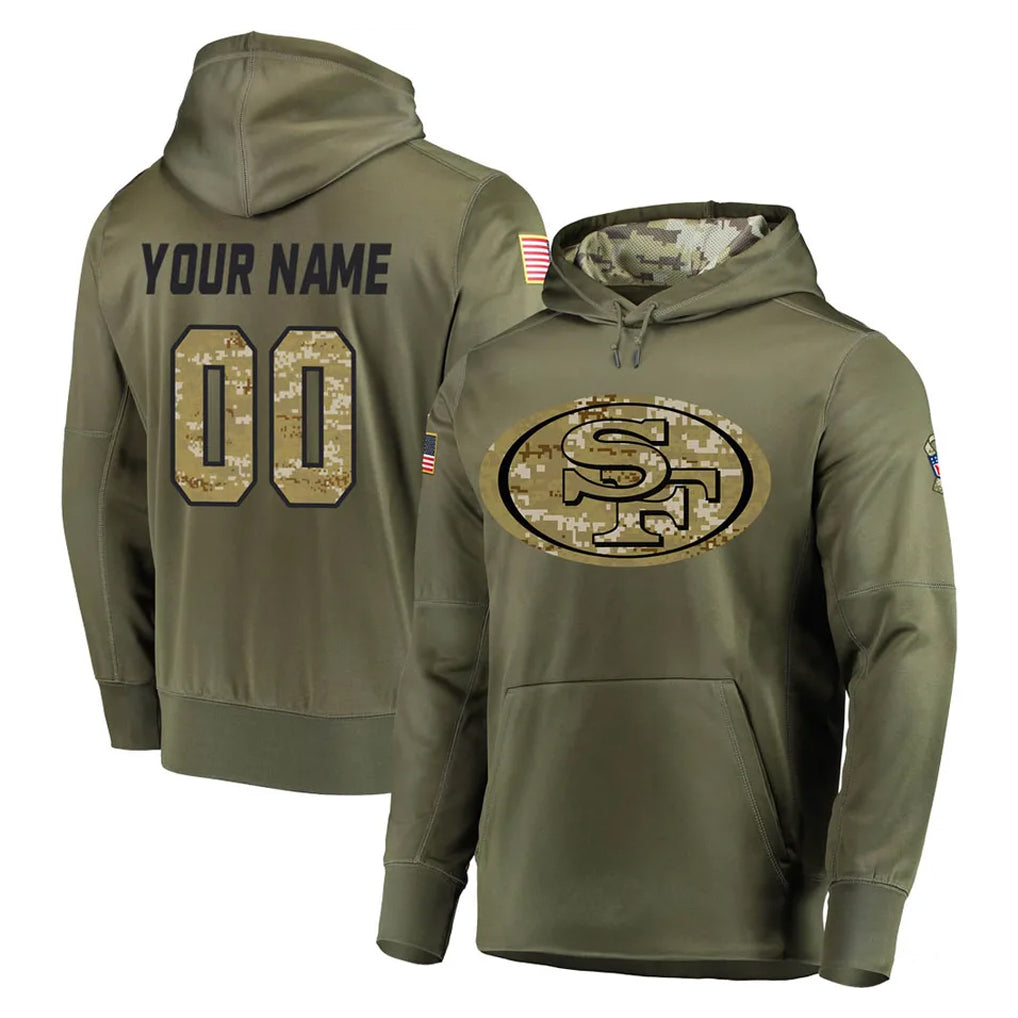 MyBoyd Custom SF.49ers Olive Salute to Service Pullover Hoodie Home Game Any Name & Numbers Stitched Jerseys